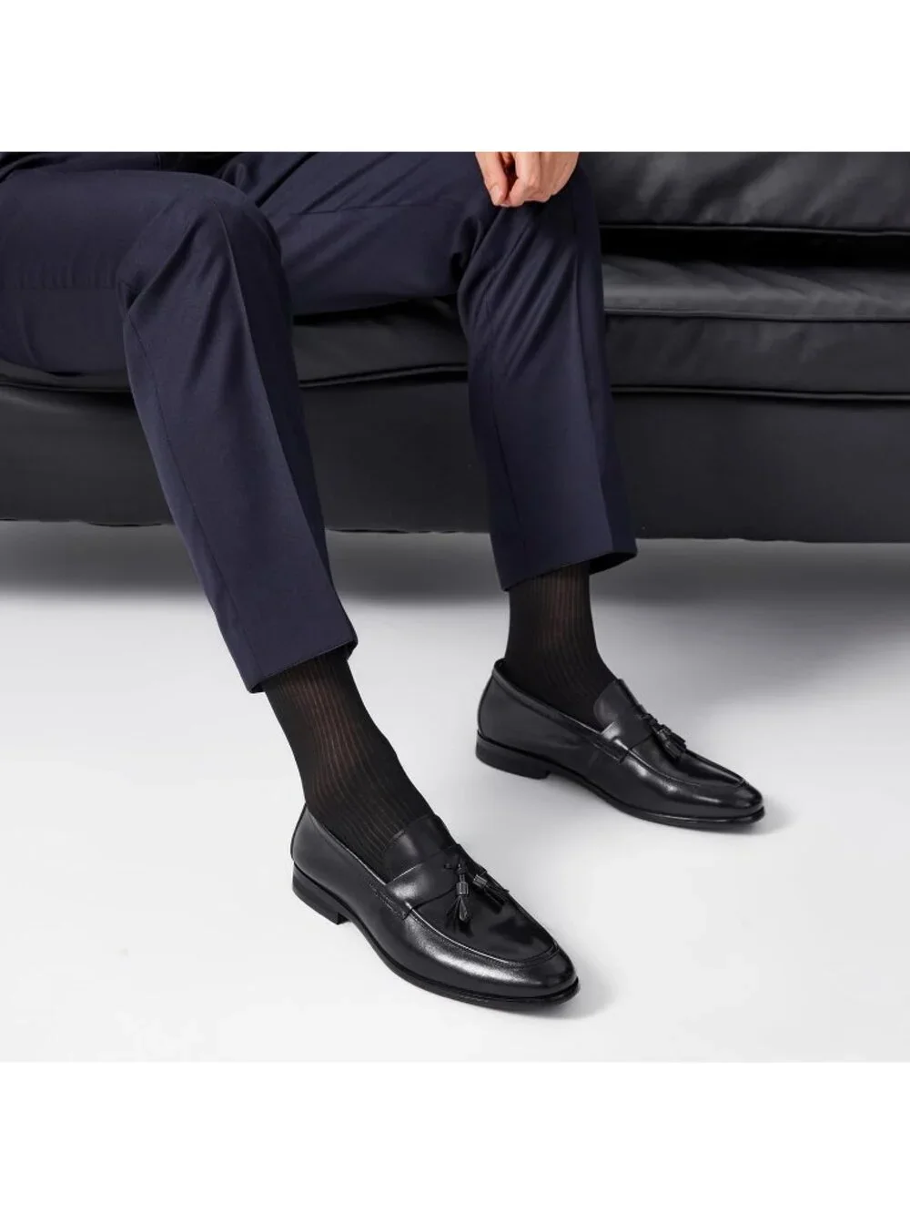 Women's Black Leather Loafers Dress Slip On Tassel Loafer Shoes Business Causal